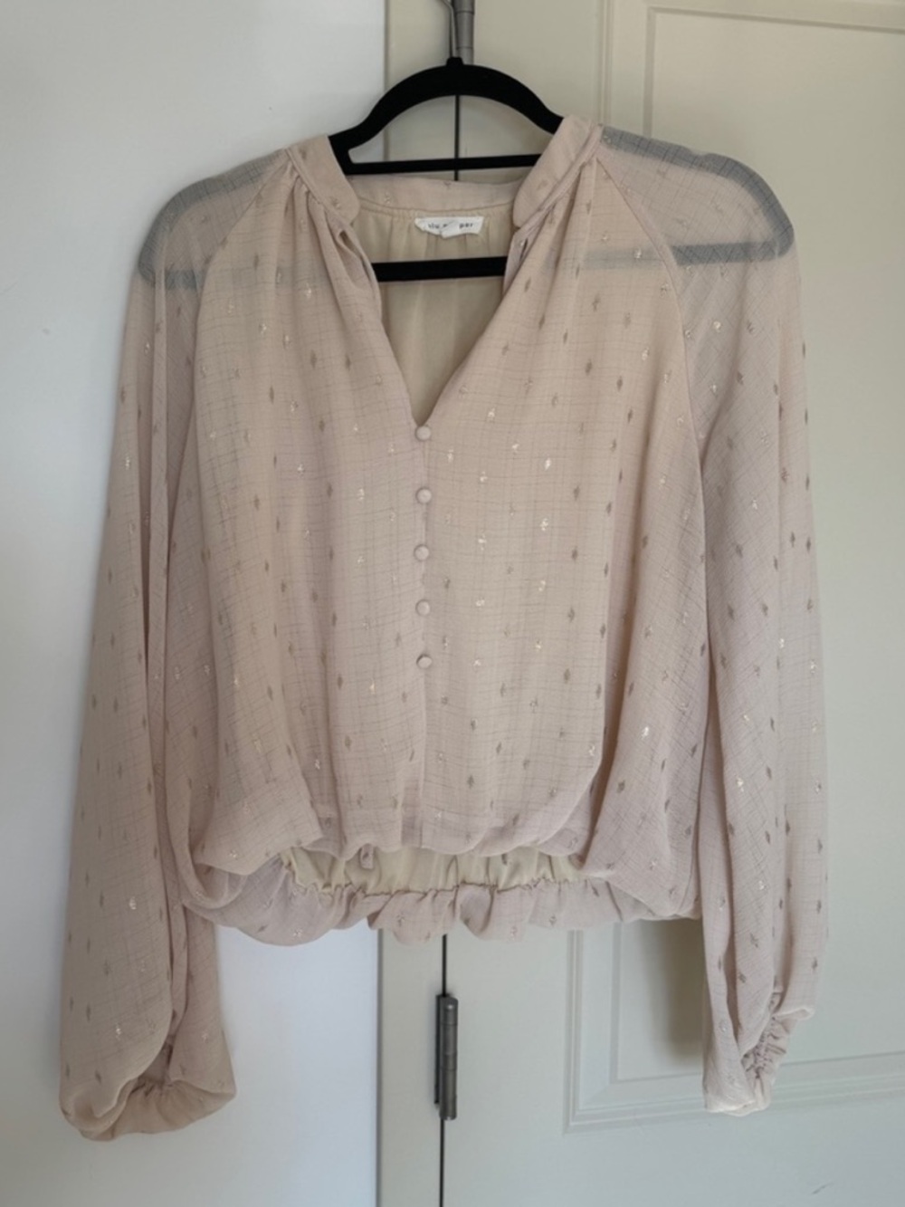 Blu Pepper Light Beige Blouse with Gold Dot Accents